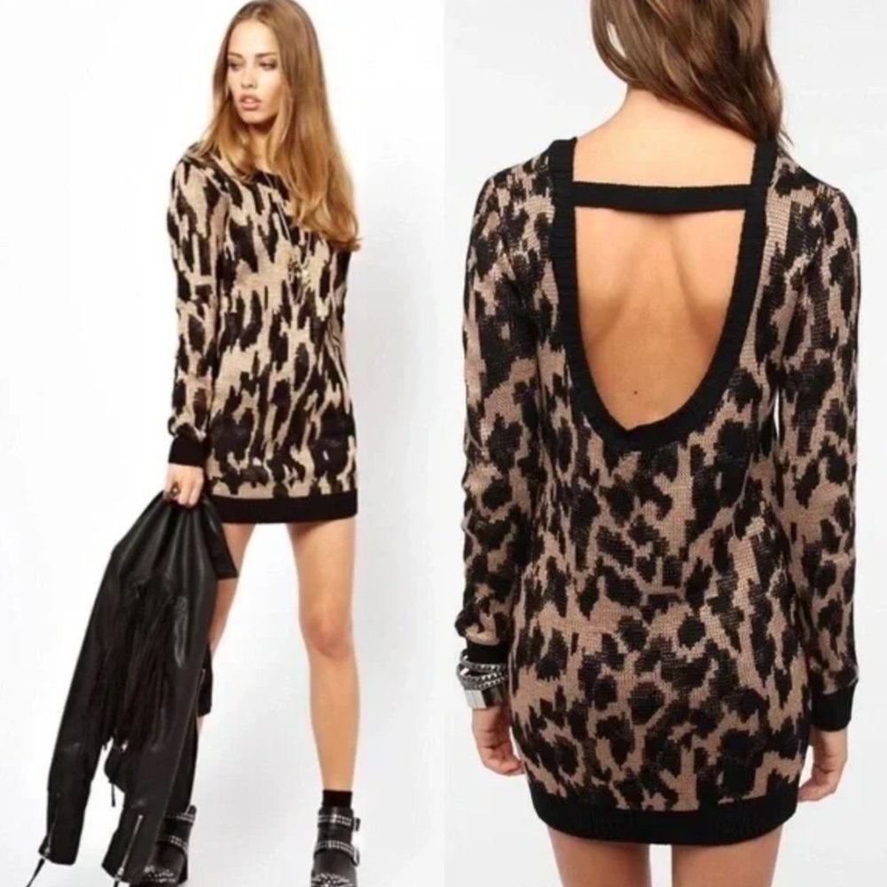 Minkpink Queens Sweater Dress in leopard motif
